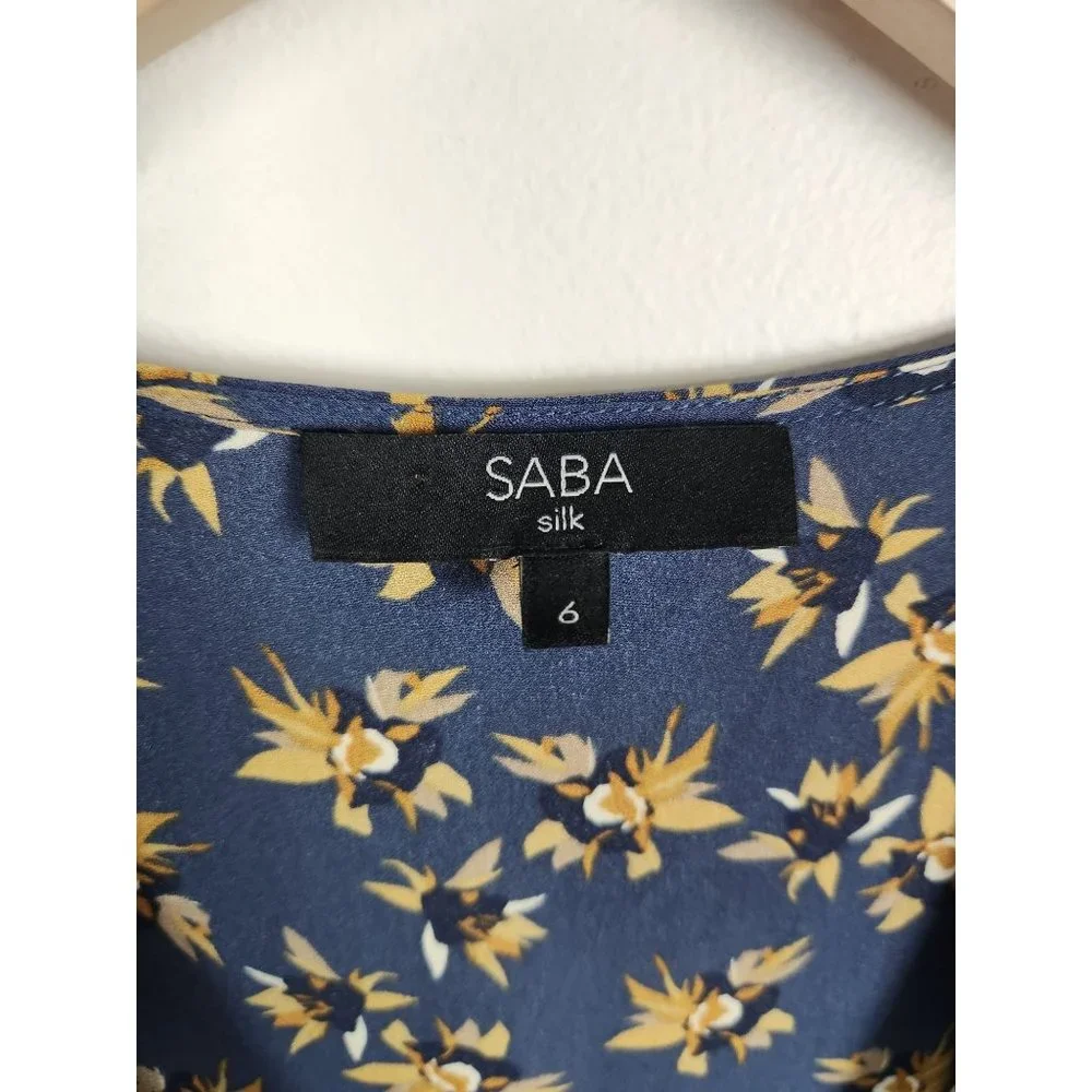 Saba Silk Women's Sz. 6 Floral 100% Silk Short Sleeve Wrap Dress - Picture 2 of 7